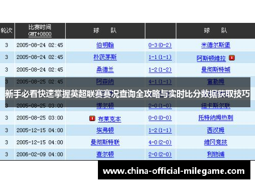 新手必看快速掌握英超联赛赛况查询全攻略与实时比分数据获取技巧